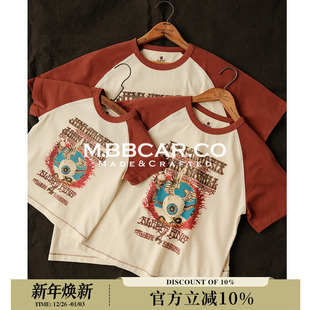 短袖 亲子套装 复古60s迷幻蓝调摇滚VonDutch海报擦肩袖 MBBCAR窄幅