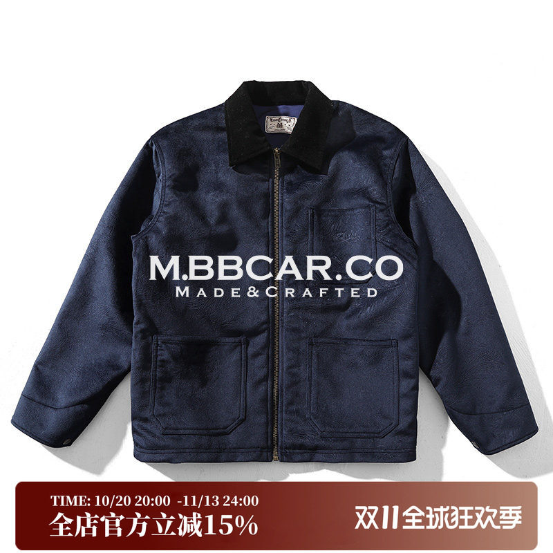 MBBCAR窄幅西部系列丝绒密歇根印第安唐草花图腾压花铁路工装夹克