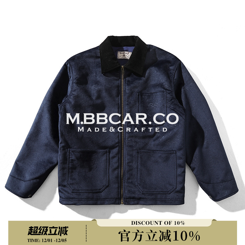 MBBCAR窄幅西部系列丝绒密歇根印第安唐草花图腾压花铁路工装夹克