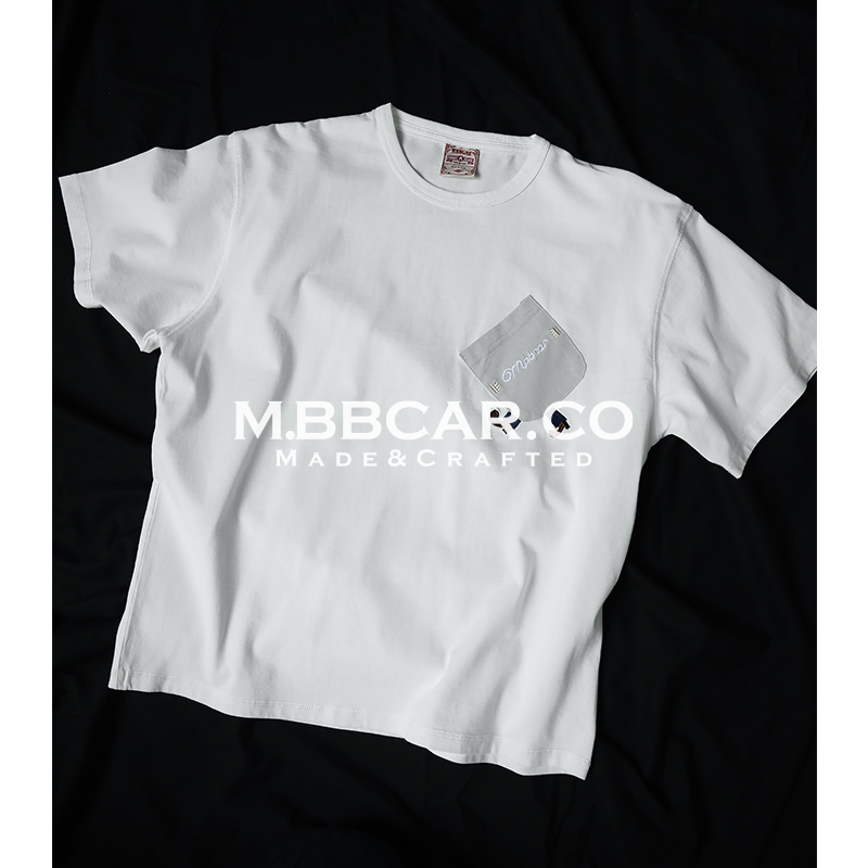 MBBCAR窄幅 口袋小人设计拼接绣花美式复古260G宽松短宽短袖T恤
