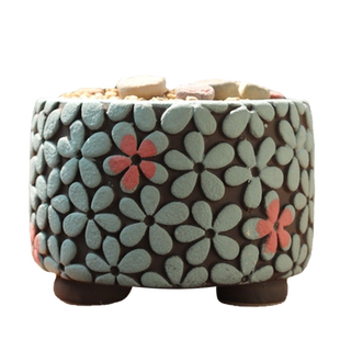 韩式简约多肉花盆陶瓷群生粗陶PP生石花拼盘群生手绘室内盆栽特价