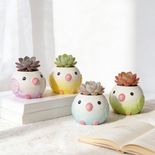 小鹦鹉造型陶瓷花盆可爱迷你多肉植物盆栽绿植高颜值创意家居装饰