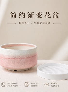 陶瓷多肉花盆15cm冰裂纹带托盘