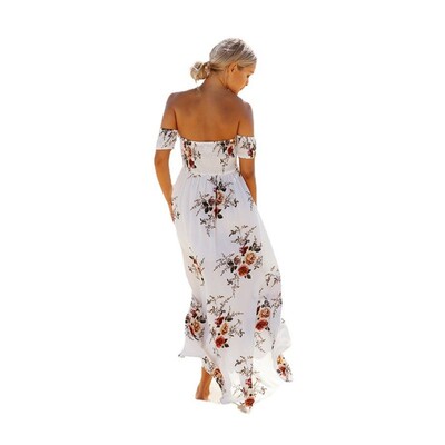 Strapless Floral Print Beach Vacation Maxi Dress一字肩连衣裙