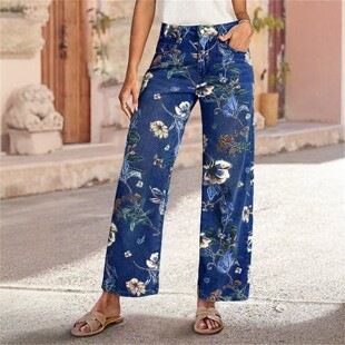女 Pants Casual Denim Women Jeans 欧美休闲宽松阔腿直筒牛仔裤