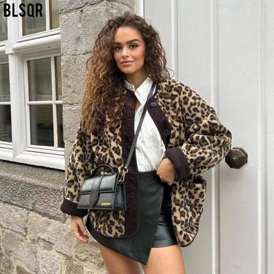 Women's Fashion Leopard Print Casual Loose Long Sleeve Coat