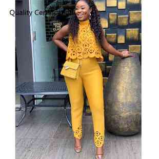 Pants suit yellow pink