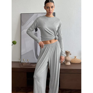 睡衣女舒适长袖长裤女士家居服可外穿homewear set pants t-shirt