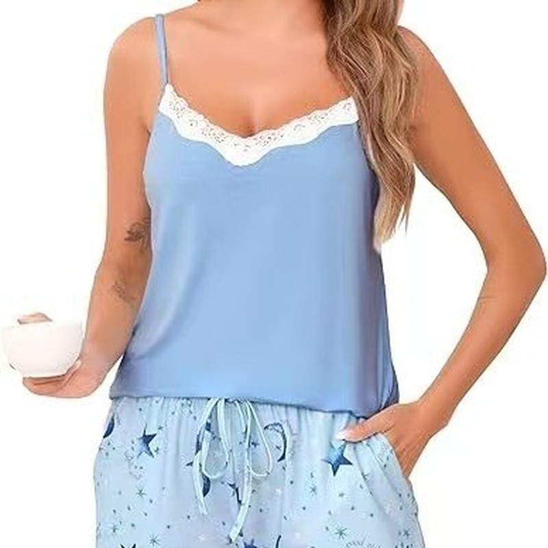 跨境大码睡衣女款夏季新款吊带短裤睡衣家居服可外穿欧美风女士