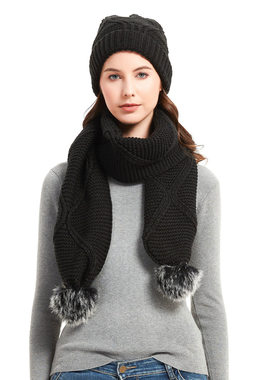 2024 Women Fashion Black Cold Proof Hat Scarf  Knitted Scarf
