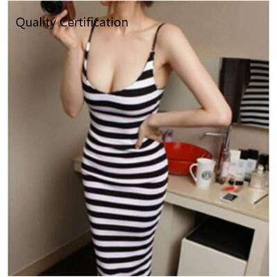 Strap striped waist slim fit hip sexy dress