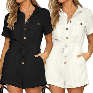 Sleeve py1515 own Short Playsuit Jumpsuit Boho Cuffed Casual