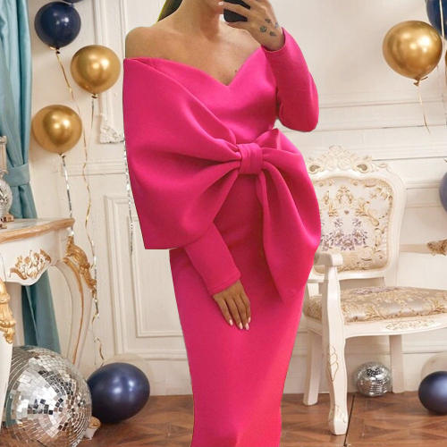 性感深V蝴蝶结包臀派对连衣裙Women sexy party evening dress