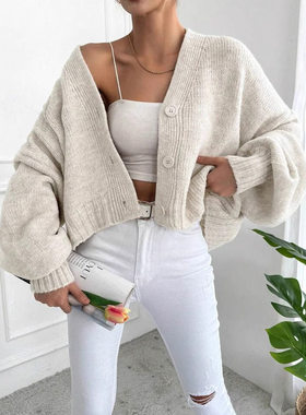 Knitted Cardigan Women 2025 With Flower Casual Loose V-neck