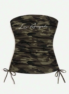 Strapped waist cinching strapless top 女式绑带收腰抹胸小上衣