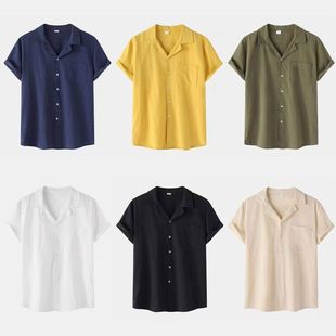 2025 cotton and linen short sleeved shirt for men