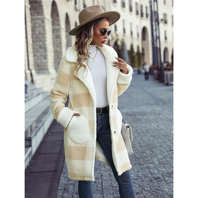 Plush coat Check print autumn winter Warm women jacket 夹克