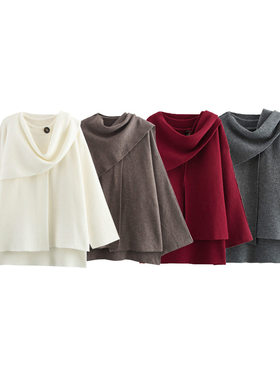 2025 Women Fashion Solid Color Cape Style Long Sleeve Coat