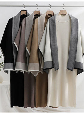 Autumn winter women two-piece knit shawl + dress 针织裙套装