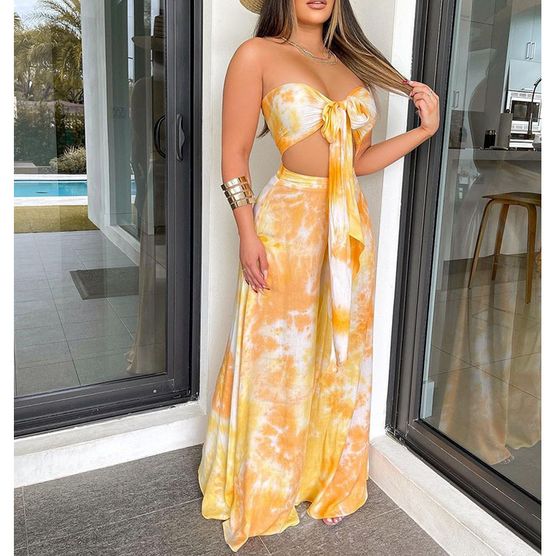 Sexy Bow Tie Crop Tops Pants Sets性感两件套宽松休闲套装