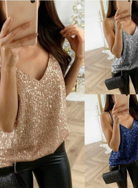 e Sleeveless Bling tops Club party Girls Spaghetti vest Tops