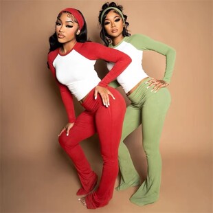 休闲运动套装 女 Suit 长袖 Set Pants T恤上衣长裤 Tee 欧美时尚 Top