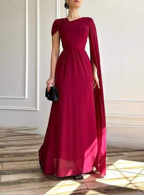 欧美时尚气质高雅修身宴会纯色连衣裙 Women Party Evening Dress