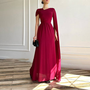 Evening 欧美时尚 Dress Party Women 气质高雅修身 宴会纯色连衣裙