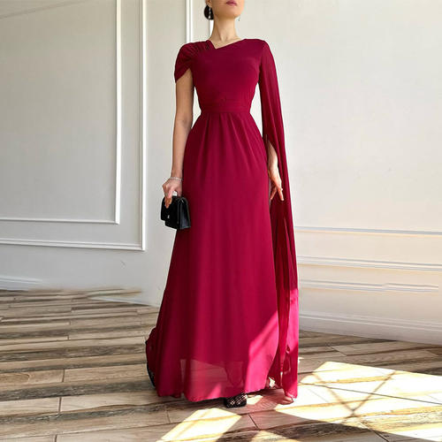 欧美时尚气质高雅修身宴会纯色连衣裙 Women Party Evening Dress