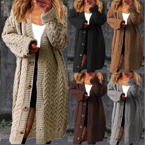 Women Fashion INS Long Sleeve Knitted Top Long Coat Sweater