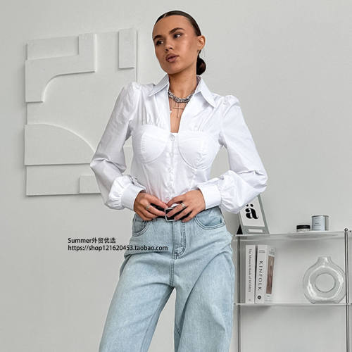 2025法式修身涤棉短款衬衫气质长袖衬衣上衣Short slim fit shirt