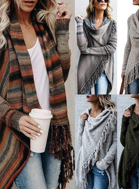 Mid length fashion fringed sweater jacket women coat外套毛衣