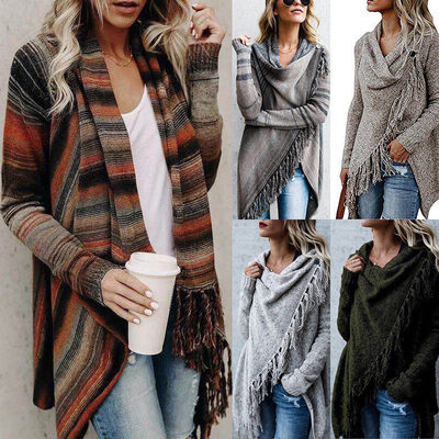 Mid length fashion fringed sweater jacket women coat外套毛衣