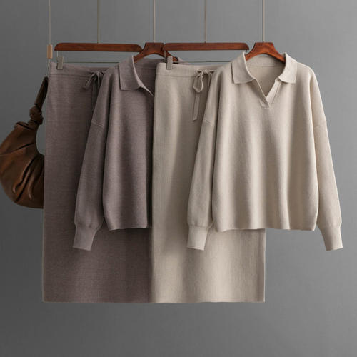 2025 Sweater Plus Size Two-piece Knitted Polo Collar Loose