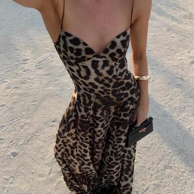 New Fashionable Sexy Leopard Print Camisole Dress 印花吊带裙