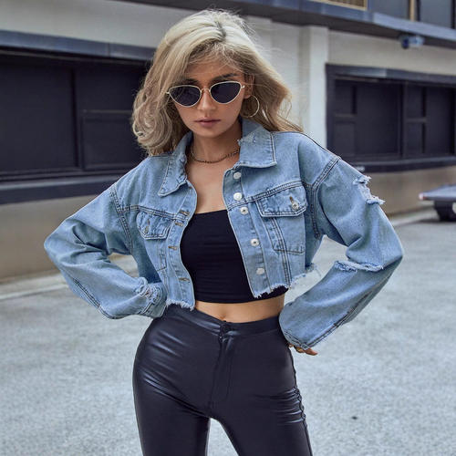 2025 INS Women's Ins Fashion Casual Hole Short Denim Jacket