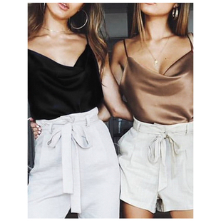 Tops Solid Satin Backless Sexy Camis Shirts Feminino Casual