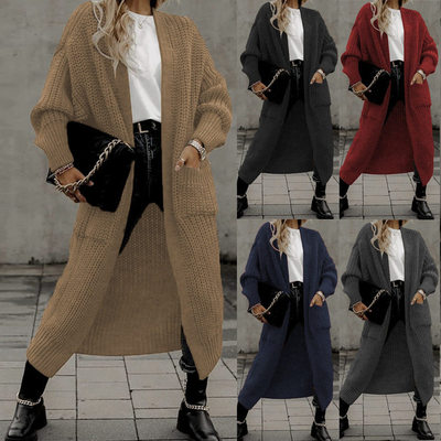 Knitted Sweater Long Sweater Knitted Pocket Cardigan Coat