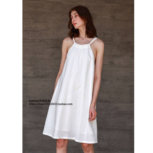 天丝麻宽松吊带裙带中长裙老钱风亚麻背心裙Linen camisole dress