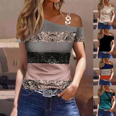 Minimalist Short-Sleeve Metal-Button Printed T-Shirt Top上衣