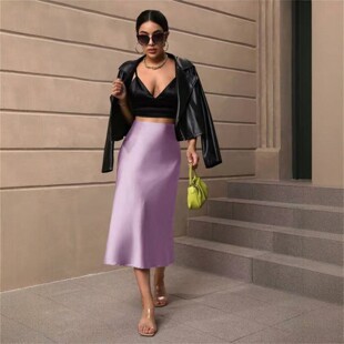 Midi 欧美时尚 Satin Sexy Skirt 性感仿真丝A字包臀半身裙中长裙