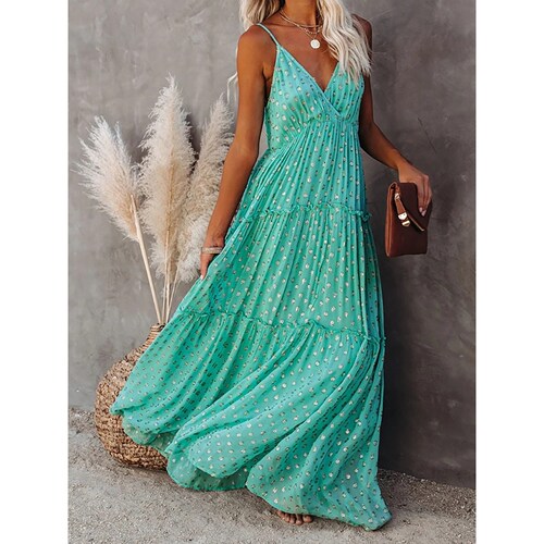 Leopard Sleeveless V-Neck Pleated Dress豹纹无袖V领碎褶连衣裙