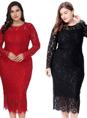 Fashion long sleeved lace Party women dress蕾丝礼服连衣裙6XL