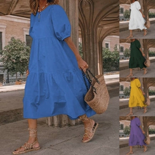 Vintage Sundress Ladies Casual Boho Beach Dress   休闲沙滩裙