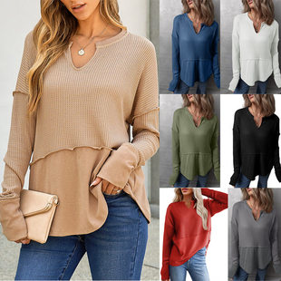 2025 Women's Casual Shirt Solid Color Long Sleeve Stitching