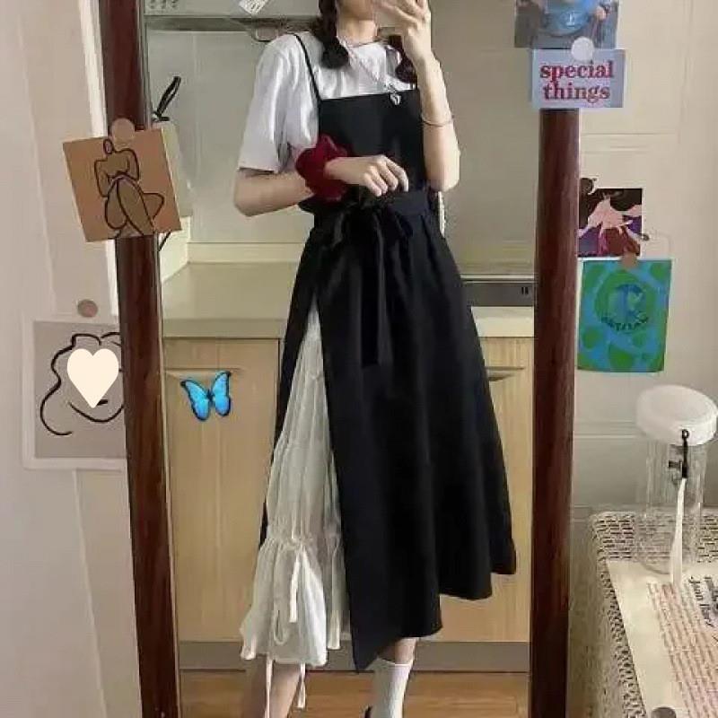 背带裙子少女夏装2025年新款初中高中学生甜美吊带长裙连衣裙套装