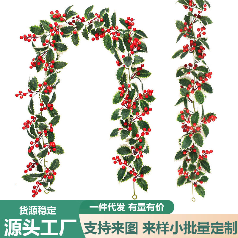 圣诞节气氛布置仿真圣诞藤条欧美壁挂家庭装饰红浆果软藤