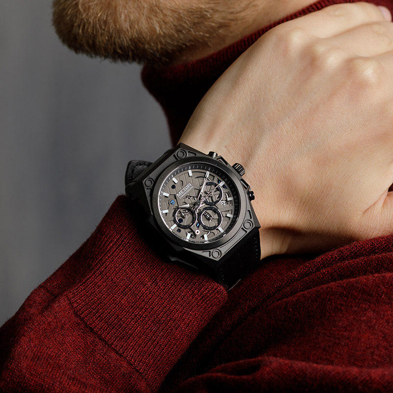 MEGIR美格尔男士手表防水大表盘户外运动手表多功能学生潮流钢表