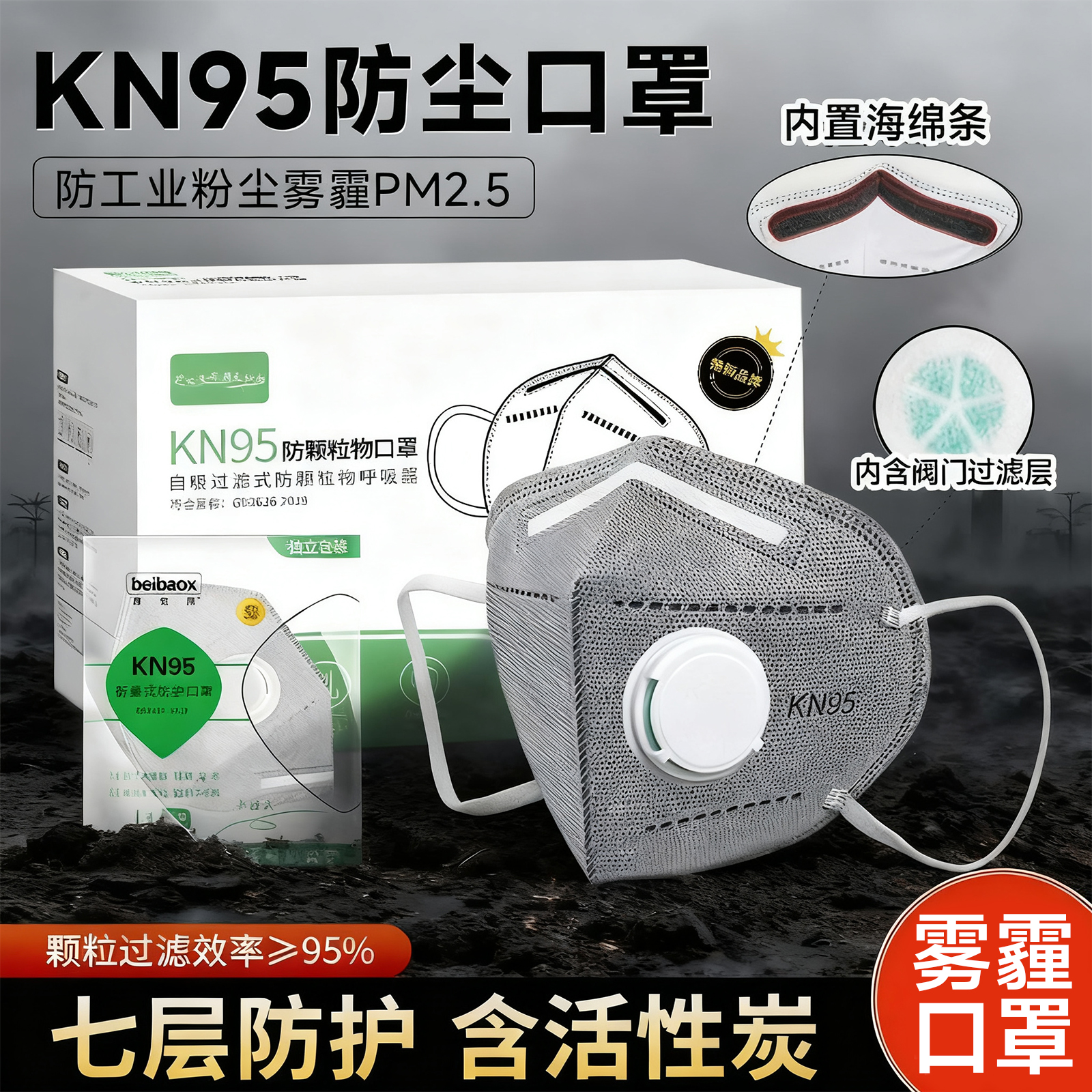 kn95呼吸阀口罩无纺布防飞沫防尘