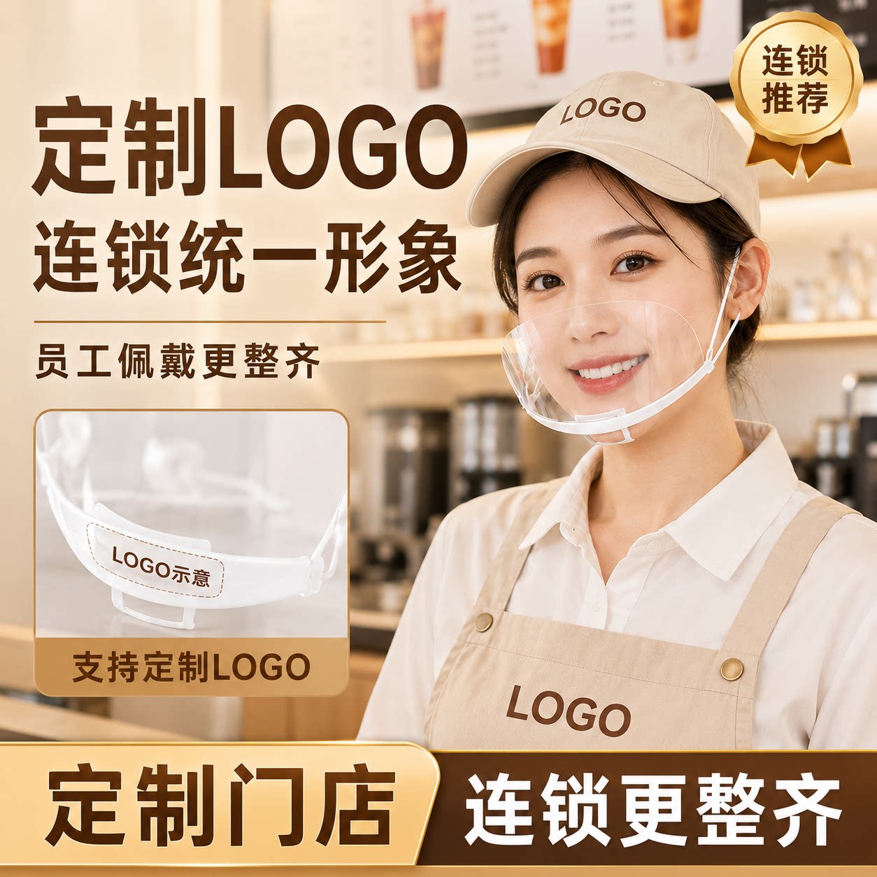 餐饮厨师透明防飞沫口罩可定制图片